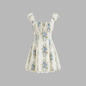 Cider Square Neck Floral Knotted Mini Dress