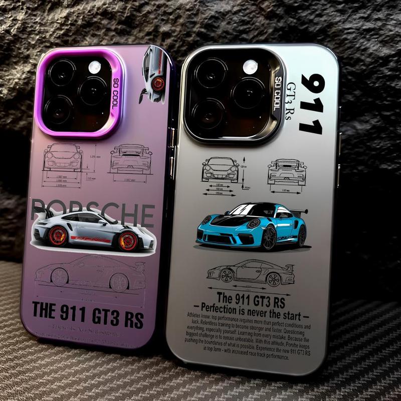 Sports GT3-RS P-Porsche Supercar-911 Phone Case for iPhone 17 16 15 14 13 12 Pro Max Air | Multicolor Matte Laser Metallic Phone Case | Aurora Gradient Finish with Smooth Matte Texture | Durable Scratch-Resistant Anti-Fingerprint Protective Cover