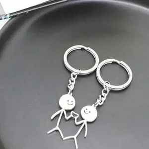 2pcs/set Fashionable Stainless Steel Silver Tone Heart & Abstract Figures Keychain For Couples, Suitable For Daily Use ed c couple accessories