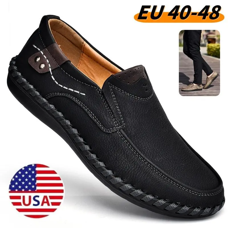 Men's Loafers, Comfortable Handmade Faux Leather Slip-On Casual Flats for Driving, Walking, and Work, Footwear, Walking Shoes, Casual Wear