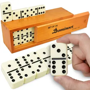 Queensell Double Six Large Domino Sets - Set of 28, Includes 28 Dominoes, Wooden Box
