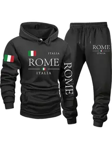Men's Fleece 2-Piece Set, ROME - Italy, Printed, Trendy, Long-sleeve Pullover, Kangaroo Pocket, Fall/Winter