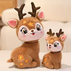 30cm/11.81in Starry Sika Deer Plush Toy - Soft Brown Reindeer Elk with Golden Antlers & Floral Accents, Upscale Delicate Polyester Stuffed Animal, Perfect for Birthday, Easter, Valentine'S Day Gift, Stuffed Animal Toy, Festive Decoration