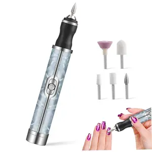 Electric Nail File with 5 Replaceable Head 20000rpm 4 Speeds 500mAh Micro USB Portable Low Noise Manicure Pedicure Polishing Grinding Peeling Nail Drill for Fingernail Toenail