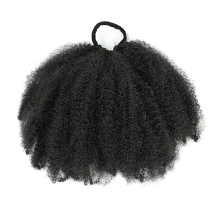 1Pack Afro Puff Bun 4A/4B/4C Afro Kinky Curly Coily Natural Hairstyle For Black Women Synthetic Short Hair Extension Ponytail (Natural Black, Afro-8inch)