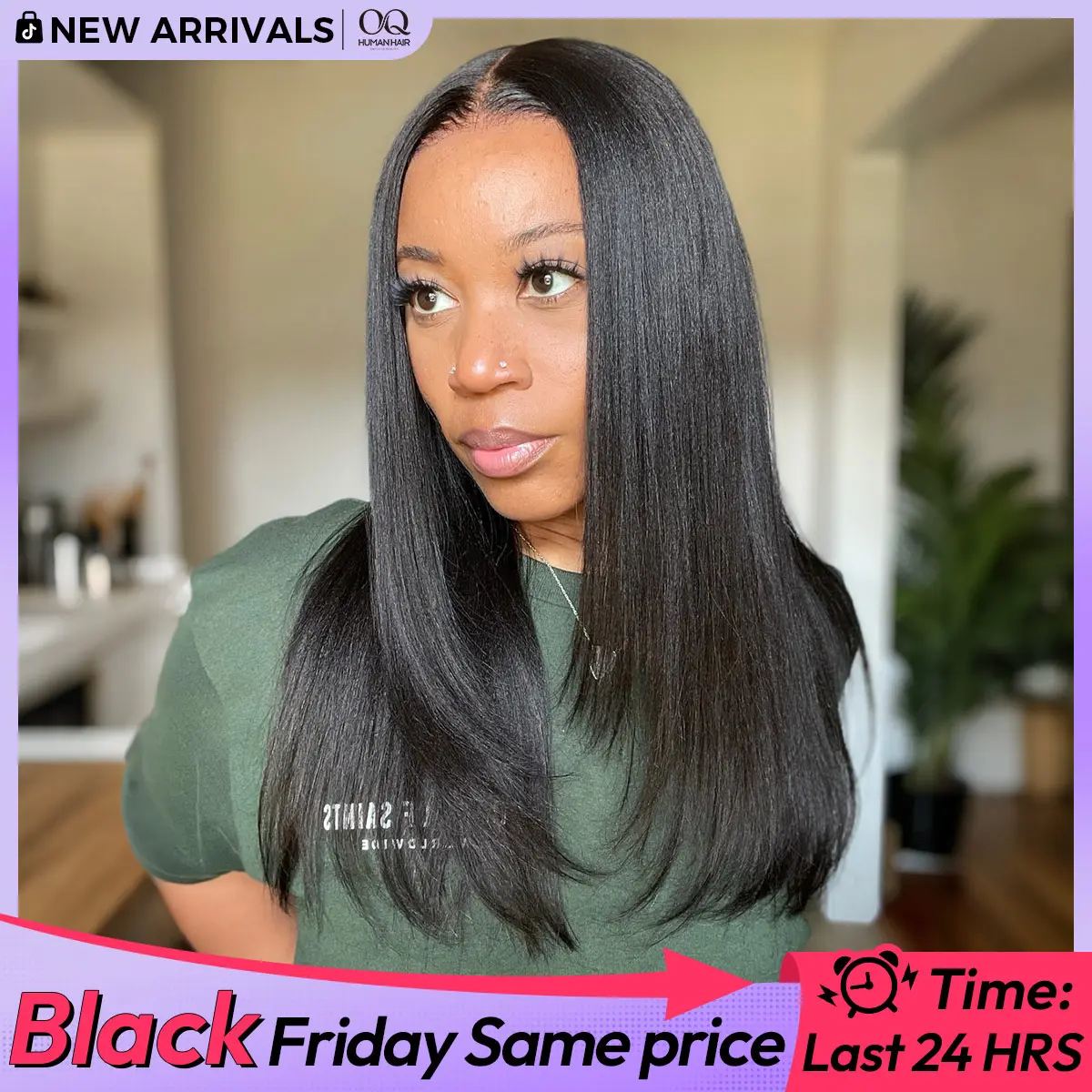 OQ Hair Full 220% Density Wear Go 9x6 Tpart Layered Cut Yaki Straight Bob Wig Reddish Brown Color Ear To Ear Deep Part Lace Glueless Wig Human Hair Pre Bleached Tiny Knots With Drawstring #tiktokshopstockup #SohoChic