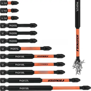 12- Phillips Bits #2 Impact , S2 Steel, 1 2  6 Inch Long 2 Phillips Bits Set, 1/4 Hex Shank Phillips  Drill Bits