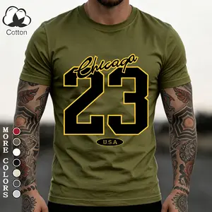 Olive Green Men's Cotton T-Shirt, Chicago 23 Basketball Graphic Tee, Sporty Urban Streetwear Crewneck, Summer Short Sleeve Top, NBA/Retro/Vintage Sports Daily T-Shirt, Bold Jersey-Style Print, Perfect Gift for Boyfriend/Husband