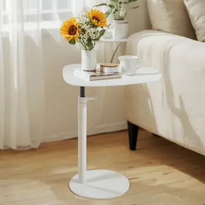 C Table End Table,Tray Metal Sofa Side Table, Accent Coffee Table, Waterproof and Anti-Rust Outdoor&Indoor Snack Table (Model A Adjustable, White)