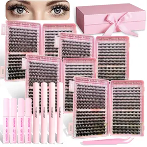 Natural Look Eyelash Extensions Set, False Eyelashes Set & Tweezers & Glue & Remover, Professional Accessories for Women Summer Makeup, Eyelash Clusters, Eyelash Extensions Kit, Eyelashes Clusters, Eyelash Fixer Makeup Products, Cosmetic