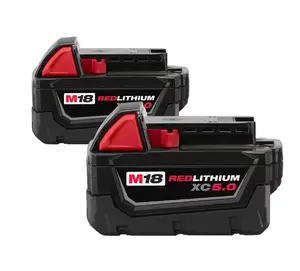 Milwaukee 18Ah 5.0Ah 48-11-1850 M18 XC5.0 High Output Extended Capacity Battery Packs for Power Tools (2 pack)