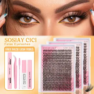 SOSIAY CICI DIY Lash Extension Kit, 320PCS 40D D Curl Wispy Lash Clusters 9-16mm, All-in-One Set with Bond Seal Remover Tweezers & Free Glue