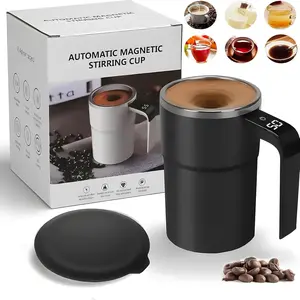 Intelligent Coffee Mug with Lid - Automatic Magnetic Stirring, Rechargeable Self-Mixing, LED Temperature Display for Coffee/Milk Tea, Office & Home Use