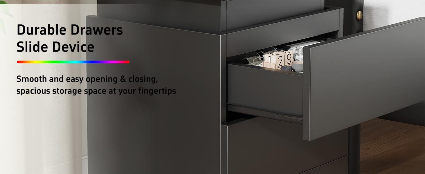 Nightstand with Charging Station and LED Lights,Night Stand with Sliding Top,Bedside Table with Drawers,Modern End Side Table for Bedroom