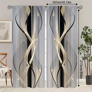 2D Flat Print Curtain Set, 2 Pieces, Multicolor Geometric Pattern, Digital Print Drapes, Rod Pocket Design, Privacy Protection