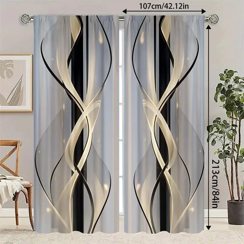 2D Flat Print Window Curtain Set, 2 Pieces, Multicolor Geometric Pattern, Digital Print Drapes, Rod Pocket Design, Privacy Protection