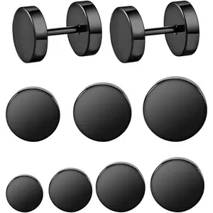 Black Round Stud Earrings Set Stainless Steel Ear Studs for Men Women 3-10mm