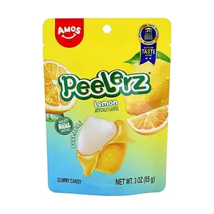 Amos Sweets Lemon Peel Gummy Candy 85g - Real Fruit Juice, Soft & Chewy Snack