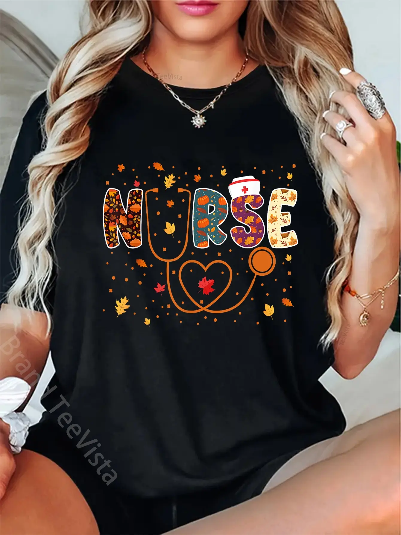 Vintage Graphic T-Shirt with Funny Thanksgiving Nurse Design, Unisex 100% Cotton Casual Streetwear Top with Round Neck