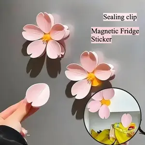 3D Petal Cherry Blossom Floral Magnetic Clip Cross-Border Sturdy Lightweight Seal Clip for Kitchen Snack Bags Food Storage Small Space Living Decorative Fridge Organizer