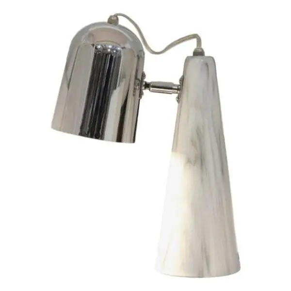 Contemporary Adjustable Task Table Lamp - Conical Shape Ceramic Body, Faux Carrara Marble Base, Silver Shade for Kitchen Tabletop Use