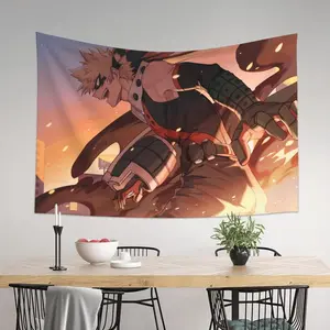 My Hero Academia Bakugo Katsuki Full Print Cotton Tapestry Wall Hanging, Home Decor Supplies, Decoration Items, Light Linen Wall Blanket for Dormitory Living Room, Hand Washable Home Decor