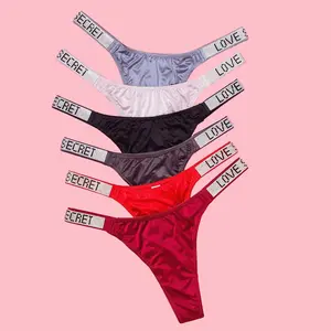 Women's 6-pack low-rise letter rhinestone thongs, soft, comfortable and breathable underwear, suitable for daily wear, sports, suitable for all seasons underwear size S-XL