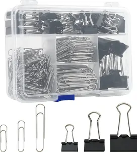 340PCS Binder Clips & Paper Clips Set Assorted Sizes 15mm 19mm 25mm 28mm 33mm 50mm in Reusable Storage Container for Office School