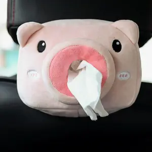 Cute Plush Pig Car Paper Towel Holder Rack, Portable Multi-Functional Drawer Design, Women's Car Accessories, Indoor Decoration