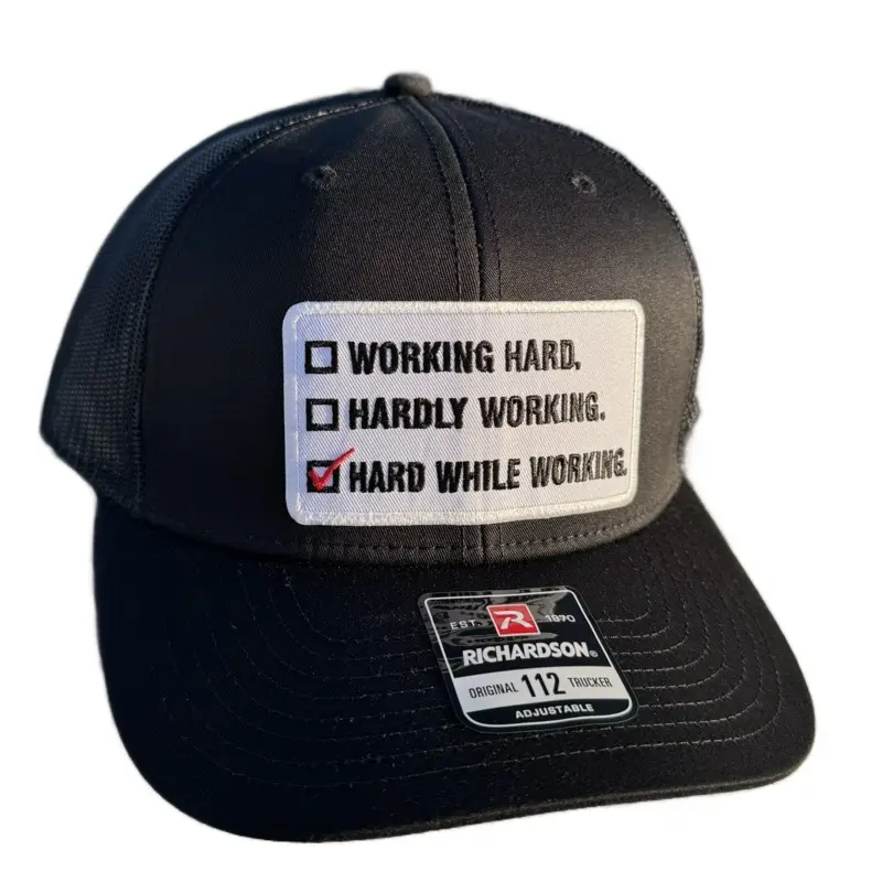 Hard While Working Hat - Richardson 112 Classic snapback trucker in color solid black Hard While Working Hat - Richardson 112 Classic snapback trucker in color solid black