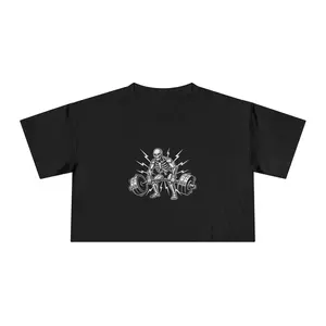 Crop Tee — "This Is My Therapy" Weightlifting Skeleton Fitness Top