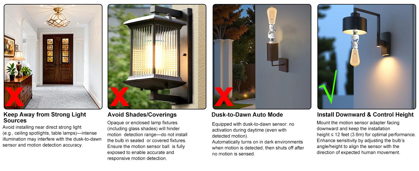 NUNET 2pcs PIR Sensor Light Socket - Angled Screw-in Adapter with Auto On/Off for E26/E27, Add Motion Sensor to existing Light, Suitable for Porch Garage Basement NUNET 2pcs PIR Sensor Light Socket - Angled Screw-in Adapter with Auto On/Off for E26/E27, Add Motion Sensor to existing Light, Suitable for Porch Garage Basement