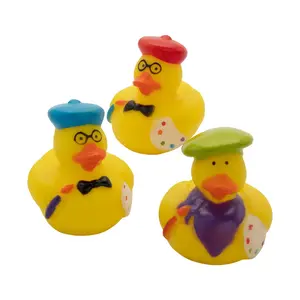Fun Little Artist Rubber Ducks with Paint Palettes - 12 Pc.