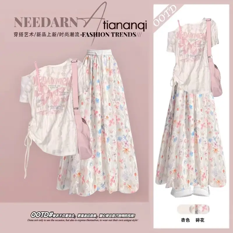 Early Spring Chic Suit, Unique Asymmetric Shoulder Loose Blouse Matching All-match Skort for Ladies
