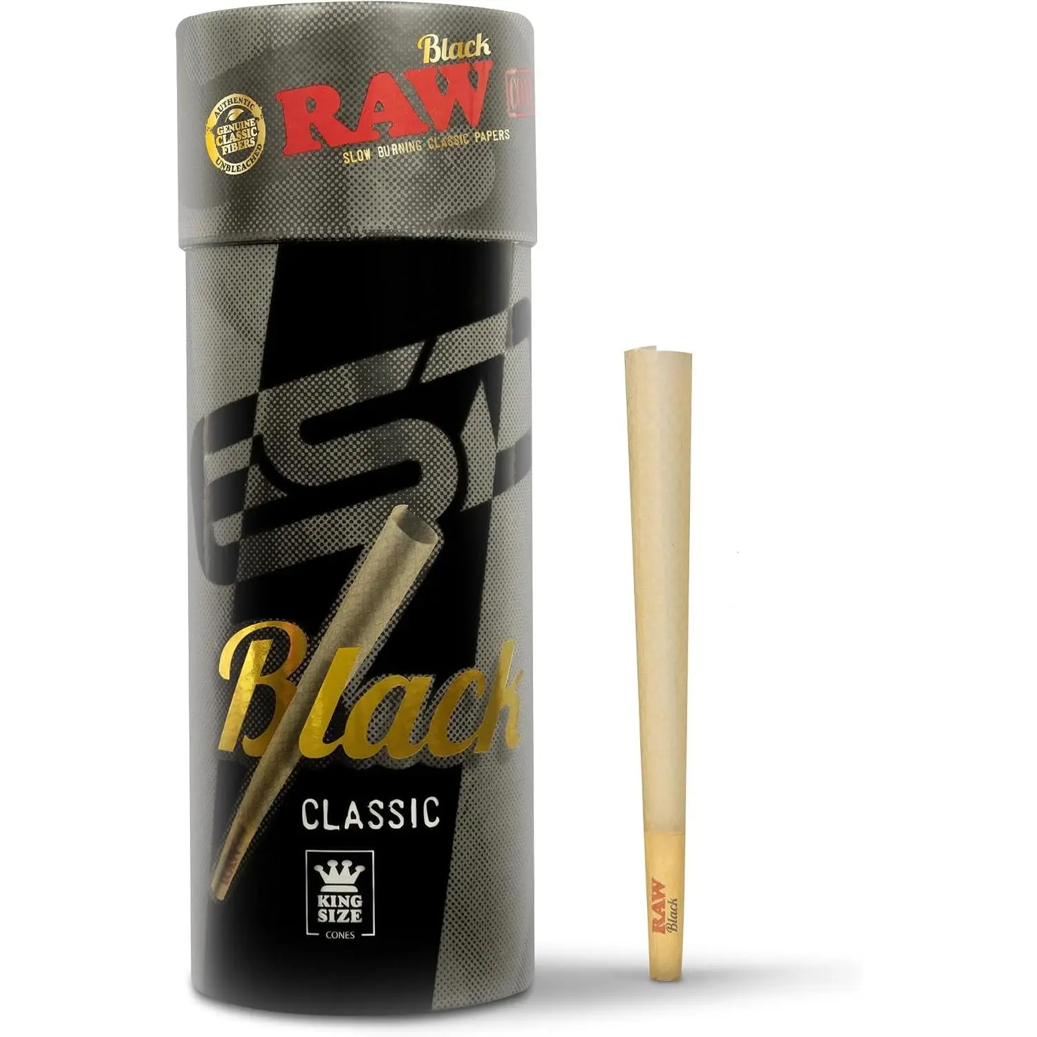 RAW Black Cones King Size - 50 Pack - Slow Burning Pre Rolled Cones - Rolling Paper Pressed Extra Fine for Thin, Naturally Translucent Paper with Tips & Packing Tubes Included