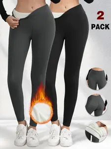 Women's Winter Fleece Lined Thermal Leggings, Soft Elastic Slim Fit Plain Casual Pants, Warm Comfortable Home & Outdoor Wear