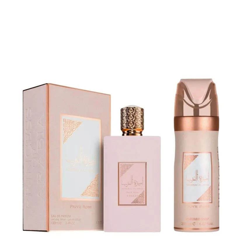 Lattafa | Asdaaf Prive Rose + Asdaaf Prive Rose Body Spray | Womens Fragrance | 100ML - 200ML | Eau De Parfum | Strawberry- Grapes, and Orange