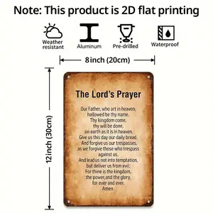 1pc Lord's Prayer Metal Tin Sign - The Lord's Prayer Bible Verse - Vintage Christian Religious Wall Decor - Heavy-Duty Aluminum Poster - Pre-Drilled Holes for Easy Hanging - Church, Home, Office, Prayer Room Decoration - Spiritual Gift for Hand