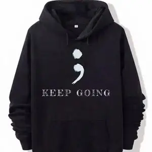Keep Going Mental Health Awareness Hoodie - Black with Semicolon Design for Support and Awareness
