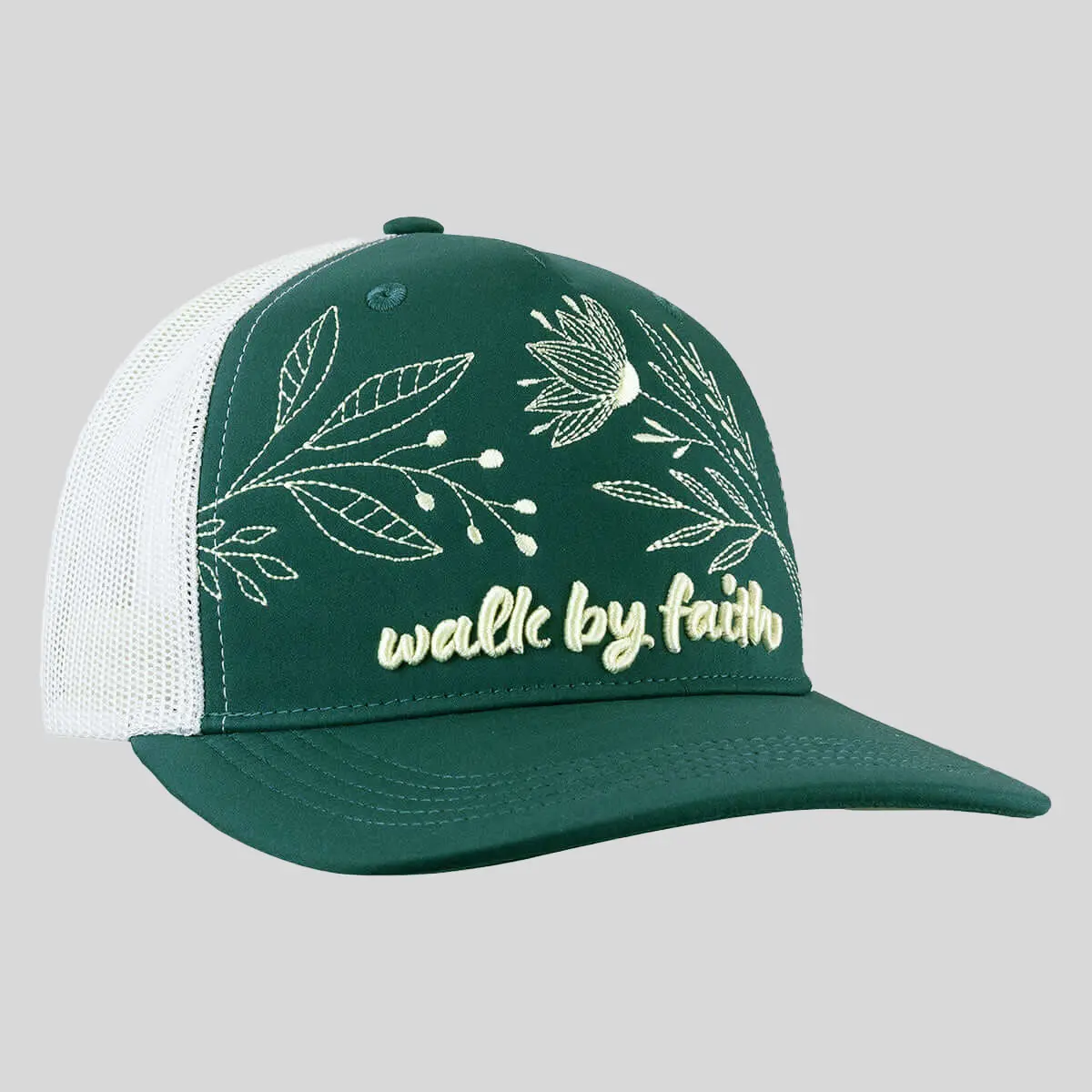 grace & truth Women's Chic Casual Polyester Cap, 1-Size Hat with Puff Embroidery, Walk By Faith Design, One Size, Snap Closure