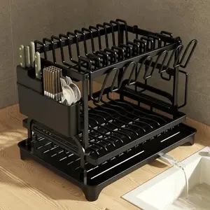 2-Tier Kitchen Dish Drying Rack Large Capacity – Dish Rack with Drain Board & Rotatable Spout
