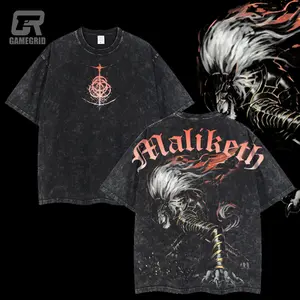 Retro Limited Vintage Maliketh, The Black Blade Elden Ring Collection Game Oversized Washed Tee Game Acid Washed Lightweight TSHIRT, Gift For Game Fan