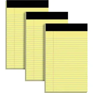 5 x 8 Inch Legal Pads, 3 Pack, Narrow Ruled on Both Sides, Canary Yellow Paper, 50 Perforated Sheets Per Writing Pad, Proudly Made in the USA (1017033)