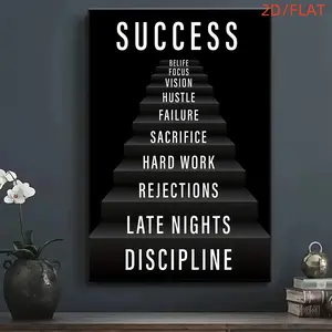 2D Flat -1pc Motivational Stairway to Success oil painting canvas print Posters, Modern Wall arts decoration painting, suitable for home, office, bedroom, living room, cafe, wall decoration, home decoration, perfect gift for friends