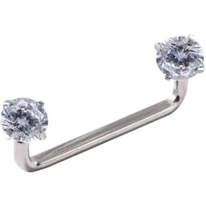 16G CZ Staple Barbell G23 Titanium Flat Surface Piercing Jewelry Internally Threaded 12-20mm Body