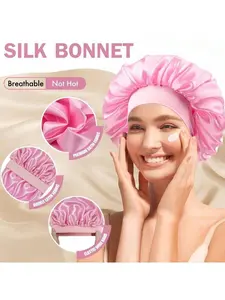 1pc Silk Bonnet For Sleeping Satin Lined Soft Elastic Band Comfortable Night Sleep Cap Curly Hair Protection Anti Frizz Hair Wrap Women Beauty Care