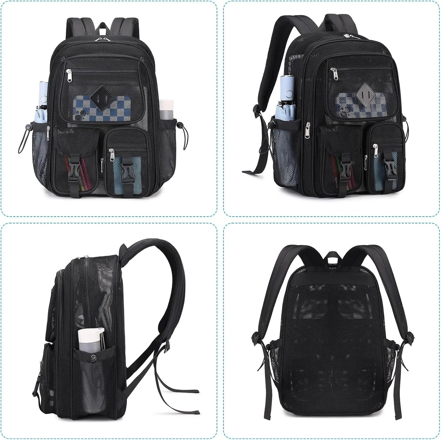 Mesh Backpack for School Heavy Duty See Through Net Bookbag 