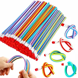Flexible Soft Pencils Set, Colorful Striped Rubber Pencils with Eraser, Magic Bendable Pencils for Kids School Supplies Gift, Stationery