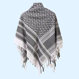 Palestine Kuffiyeh with Cotton Woven Fabric | Cotton Palestinian Kuffiyeh Scarf Wrap for Men and Women | Military Cotton Shemagh Tactical Desert Scarf Wrap | Tactical Desert Head Neck Scarf Arab Wrap with Tassel | 43x43 Inches | White and Red Color