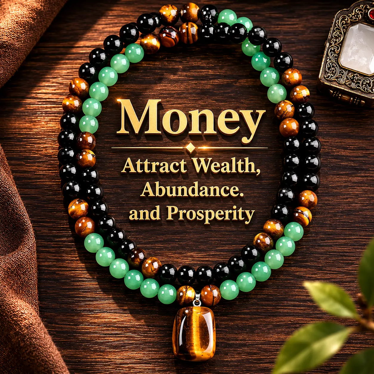 Women's 2-Piece Crystal Necklace & Earring Set - Green Aventurine, Tiger Eye Beaded Long Chains, Spiritual Items for Wealth, Abundance, Meditations, Meaningful Costume Jewelry Gifts